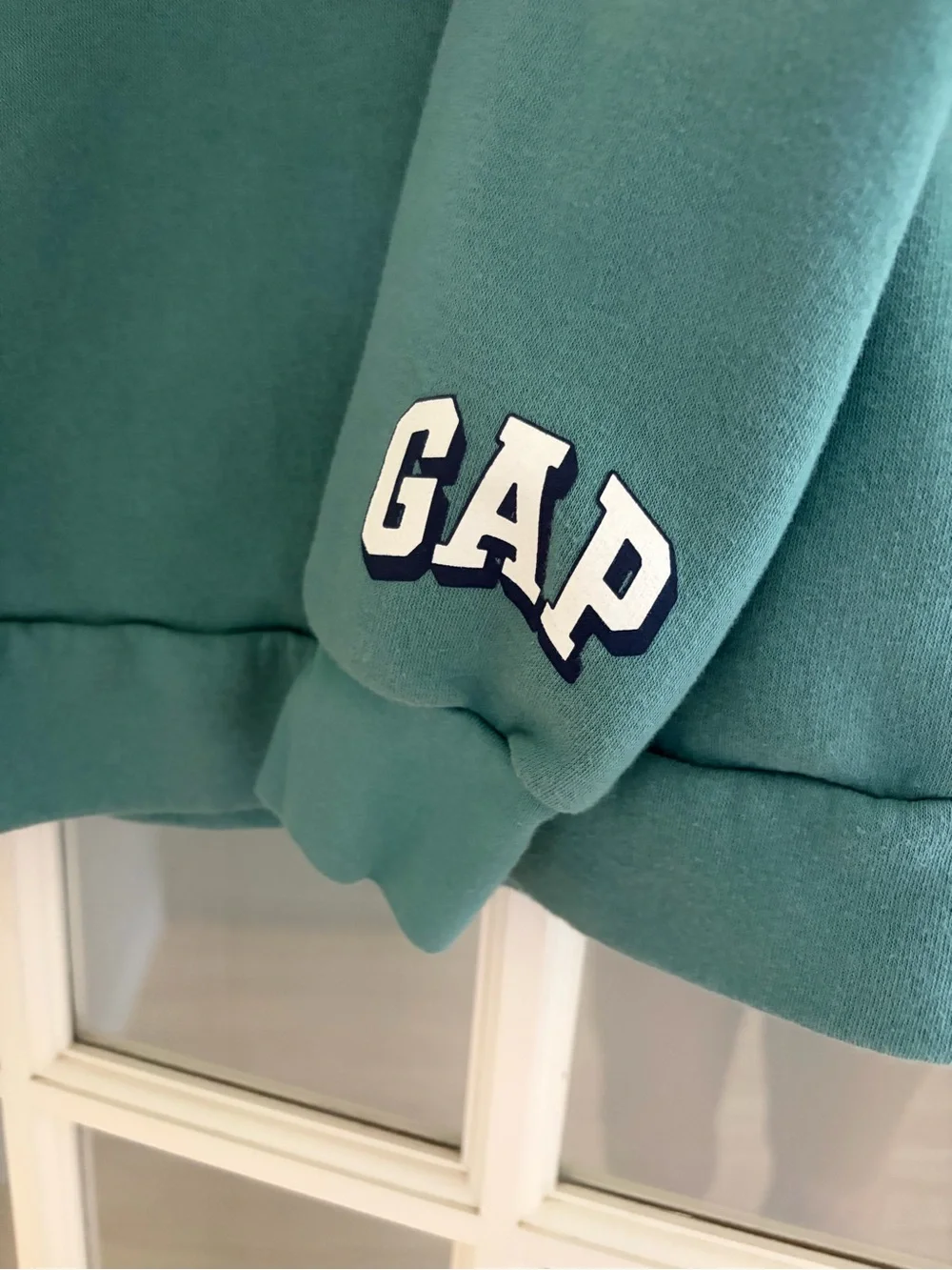GAP Teal Crewneck Sweatshirt with Pink Heart 'I ♥ SPORTS' Graphic